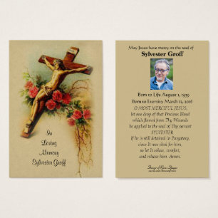 Jesus Crucifix Roses Funeral Memorial Holy Card -