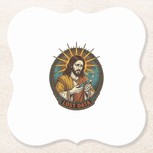Jesus Crushed USB Flash Drive Lost Data Humor_1 Paper Coaster (Front)