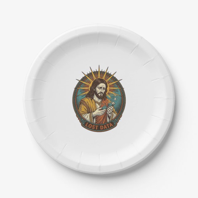 Jesus Crushed USB Flash Drive Lost Data Humor_1 Paper Plate (Front)