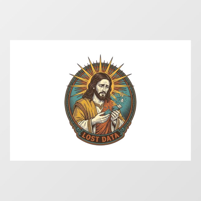 Jesus Crushed USB Flash Drive Lost Data Humor_1 Window Cling (Sheet)