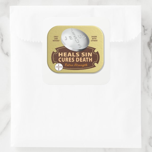 Jesus Cures Pill - Christian Heals Faith God  Square Sticker (Bag)