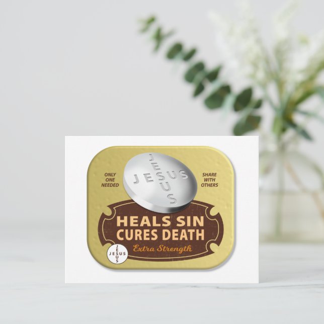 Jesus Cures Pill - Christian Religious Faith Pray  Holiday Postcard (Standing Front)