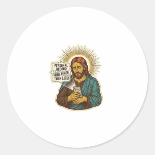 Jesus Dead Phone No Music Heavy Lift Gym Humor_1 Classic Round Sticker
