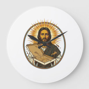Jesus Deceived By Empty Pizza Box Party Food Humou Large Clock