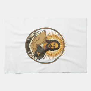 Jesus Deceived By Empty Pizza Box Party Food Humou Tea Towel