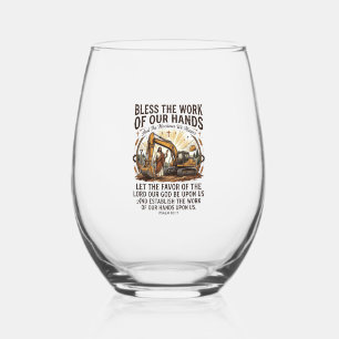 Jesus Diesel Mechanic Heavy Equipment Shirt Faith  Stemless Wine Glass