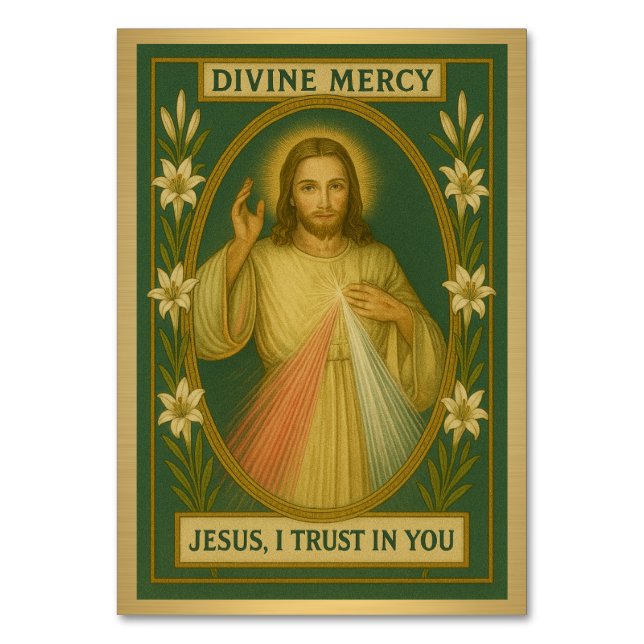 Jesus Divine Mercy Catholic Wedding Table Card (Front)