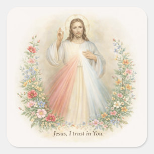 Jesus Divine Mercy First Holy Communion Square Sticker