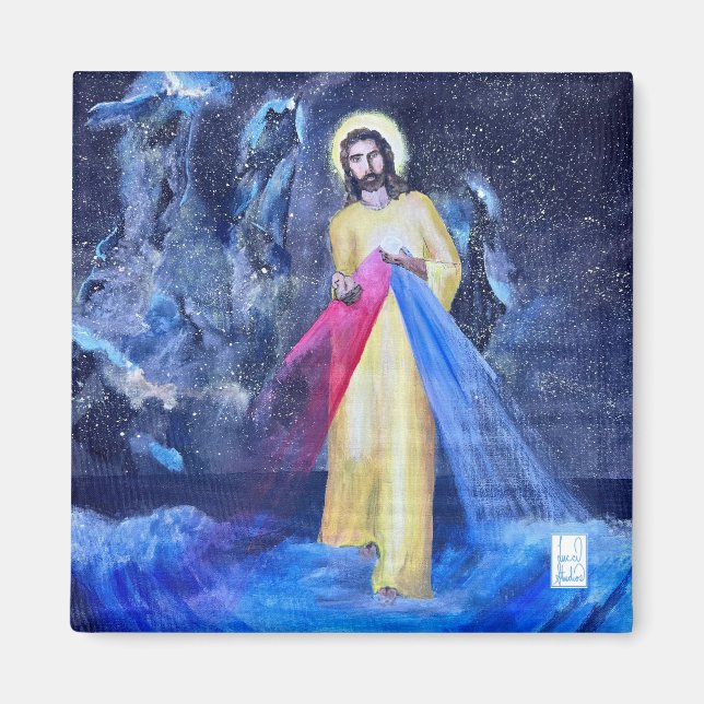 Jesus Divine Mercy on Water with Galaxies Magnet (Front)