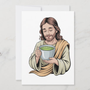 Jesus Drinking Matcha Drink Christian  Holiday Card