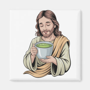 Jesus Drinking Matcha Drink Christian Magnet