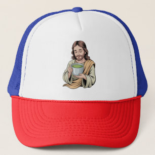 Jesus Drinking Matcha Drink Christian  Trucker Hat