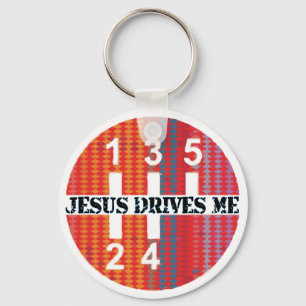 Jesus Drives Me Christian keychain