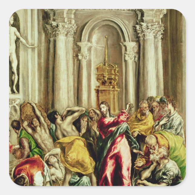 Jesus Driving the Merchants from the Temple Square Sticker (Front)