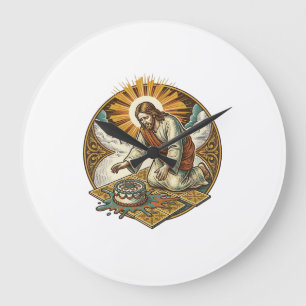 Jesus Dropped Birthday Cake Face Down Kitchen Floo Large Clock
