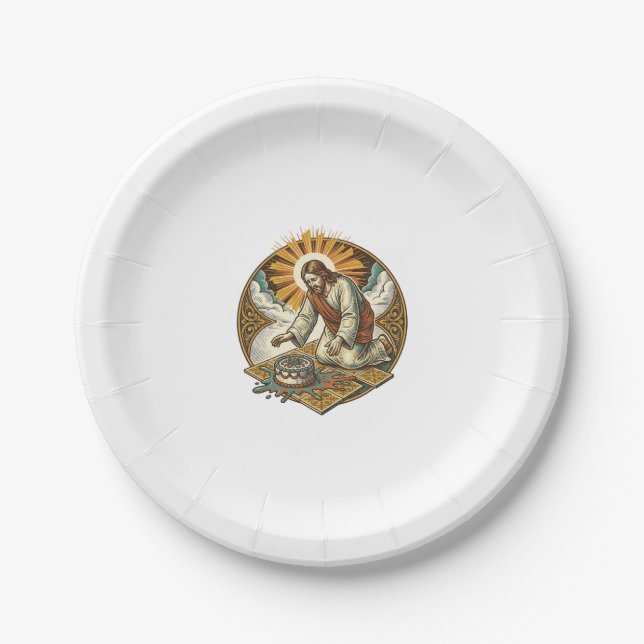 Jesus Dropped Birthday Cake Face Down Kitchen Floo Paper Plate (Front)