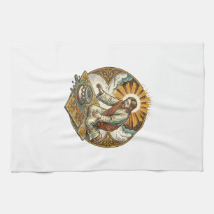 Jesus Dropped Birthday Cake Face Down Kitchen Floo Tea Towel