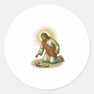 Jesus Dropped Fresh Sliced Avocado Floor Tragic Fo Classic Round Sticker