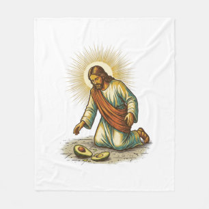 Jesus Dropped Fresh Sliced Avocado Floor Tragic Fo Fleece Blanket