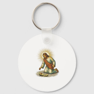 Jesus Dropped Fresh Sliced Avocado Floor Tragic Fo Key Ring