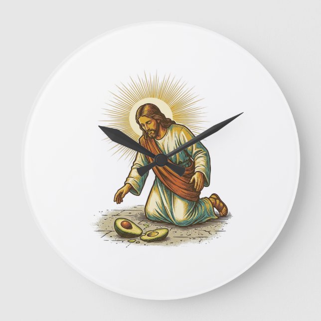 Jesus Dropped Fresh Sliced Avocado Floor Tragic Fo Large Clock (Front)