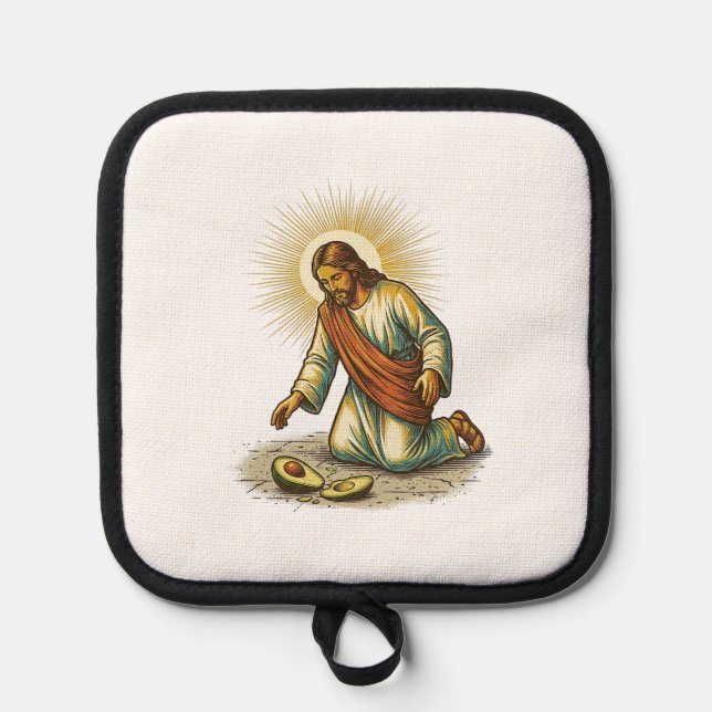 Jesus Dropped Fresh Sliced Avocado Floor Tragic Fo Pot Holder (Front)