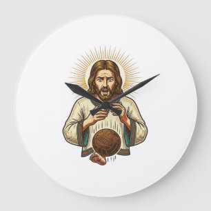 Jesus Dropped Heavy Medicine Ball Toe Pain Gym Hum Large Clock