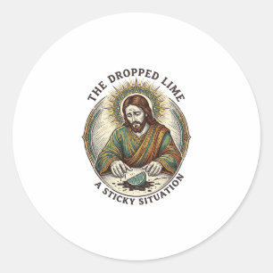 Jesus Dropped Lime Wedge Dirty Floor Tequila Party Classic Round Sticker