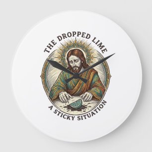 Jesus Dropped Lime Wedge Dirty Floor Tequila Party Large Clock