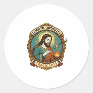 Jesus Dropped Marshmallow Campfire Party Fail Humo Classic Round Sticker