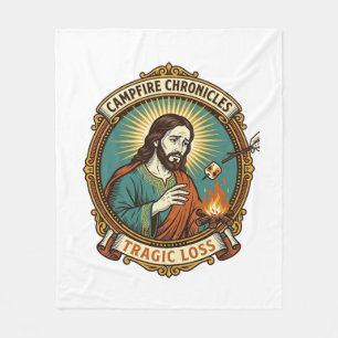 Jesus Dropped Marshmallow Campfire Party Fail Humo Fleece Blanket