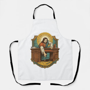 Jesus Dropped Pen Behind Heavy Desk Clumsy Humor_1 Apron