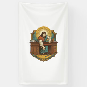 Jesus Dropped Pen Behind Heavy Desk Clumsy Humor_1 Banner