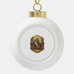 Jesus Dropped Pen Behind Heavy Desk Clumsy Humor_1 Ceramic Ball Christmas Ornament