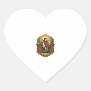 Jesus Dropped Pen Behind Heavy Desk Clumsy Humor_1 Heart Sticker