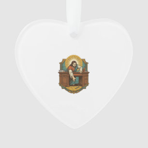 Jesus Dropped Pen Behind Heavy Desk Clumsy Humor_1 Ornament