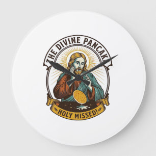 Jesus Dropped Perfect Pancake Flipping Missed Pan Large Clock