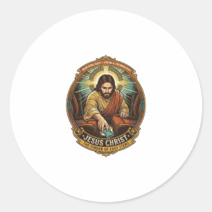 Jesus Dropped Phone Between Car Seats Black Hole H Classic Round Sticker