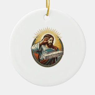 Jesus Dropped Phone Face Flat Concrete Panic Scree Ceramic Tree Decoration
