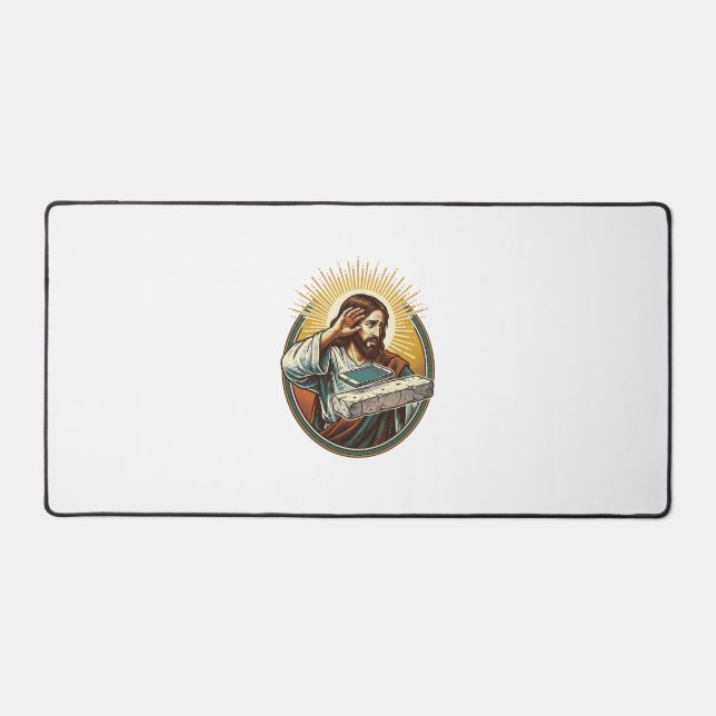 Jesus Dropped Phone Face Flat Concrete Panic Scree Desk Mat (Front)