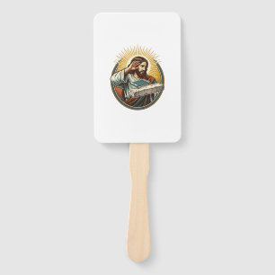 Jesus Dropped Phone Face Flat Concrete Panic Scree Hand Fan