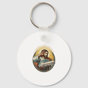 Jesus Dropped Phone Face Flat Concrete Panic Scree Key Ring