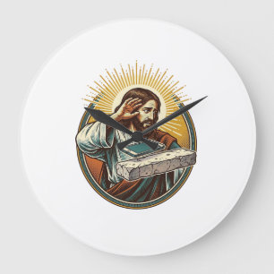 Jesus Dropped Phone Face Flat Concrete Panic Scree Large Clock
