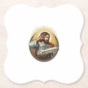 Jesus Dropped Phone Face Flat Concrete Panic Scree Paper Coaster