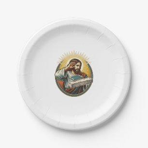 Jesus Dropped Phone Face Flat Concrete Panic Scree Paper Plate