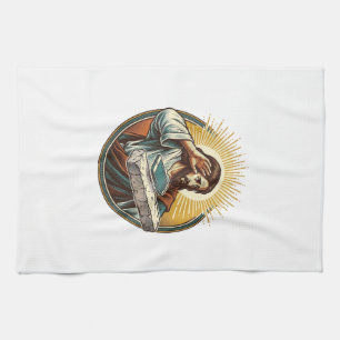 Jesus Dropped Phone Face Flat Concrete Panic Scree Tea Towel