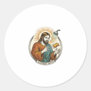 Jesus Dropped Slippery Soap Shower Tub Clumsy Humo Classic Round Sticker