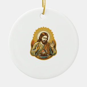 Jesus Dropped Sushi In Soy Sauce Splatter Food Hum Ceramic Tree Decoration