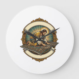 Jesus Dropped Tiny Screw Thick Carpet DIY Humor_1 Large Clock