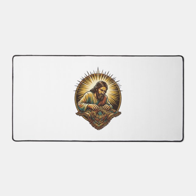 Jesus Dropped Tiny SD Card Lost Carpet Tech Humor_ Desk Mat (Front)